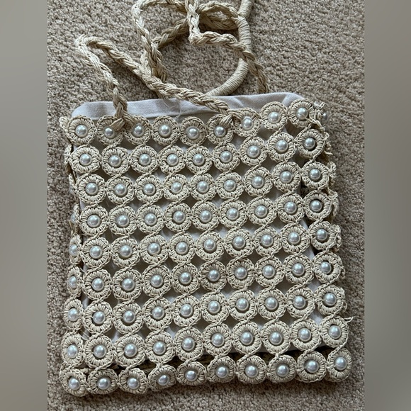 Haute Hippie Anthropology Straw Raffia Pearl Embellished Tote - Picture 5 of 9